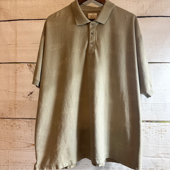 TRADER BAY Olive/Khaki Polo Shirt with Subtle Palm Tree Print Size XXL - Picture 1 of 10